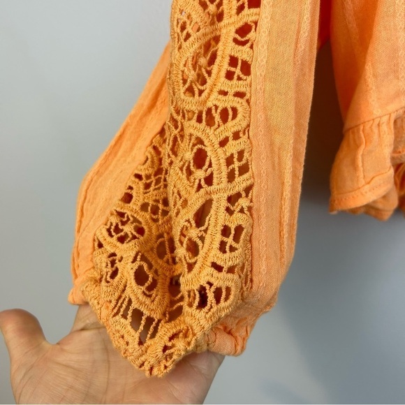 NWT American Eagle Sherbet Orange Crochet Cropped Ruffle Tie Blouse Size Small - Picture 7 of 9